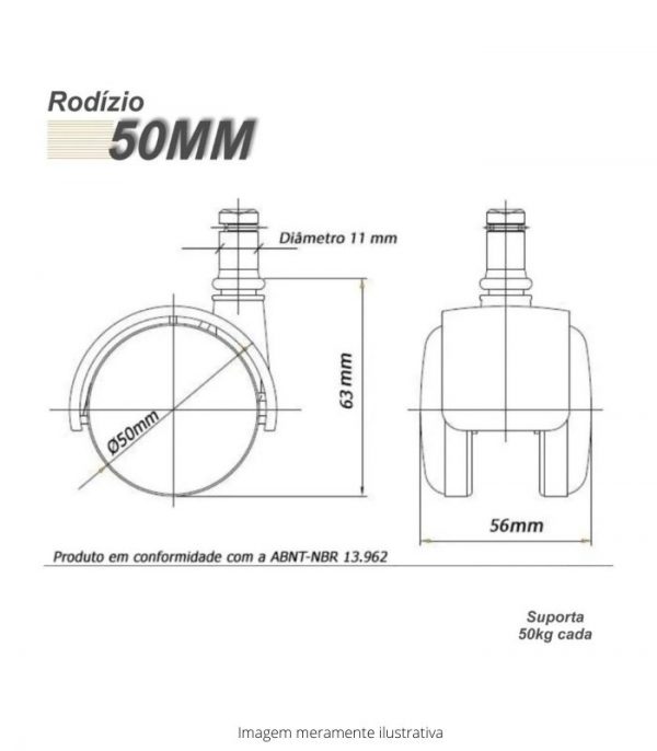 Kit Rodizio Pu Com 5 Unidades 50mm Preto - Imagem 4