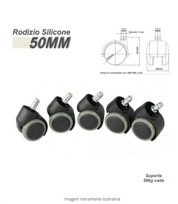 Kit Rodizio Pu Com 5 Unidades 50mm Preto